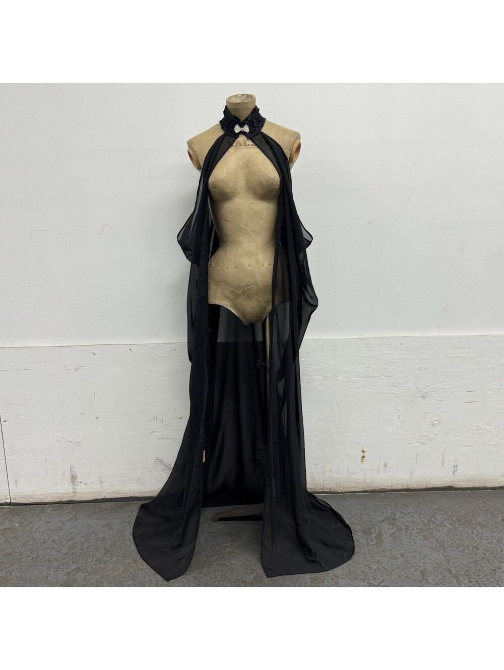White Chiffon Elven High-Collar Hooded Court Cloak Cape Costume